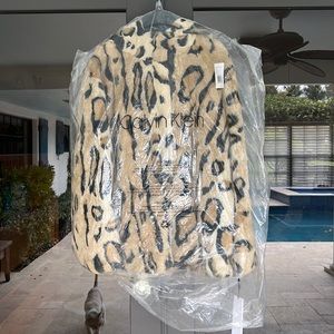 NWT Calvin Klein Leopard Faux Fur Hooded Coat Size Large